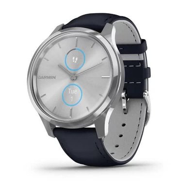 Смарт-часы Garmin Vivomove Luxe серебристые с темно-синим ремешком из итальянской кожи 010-02241-20 фото