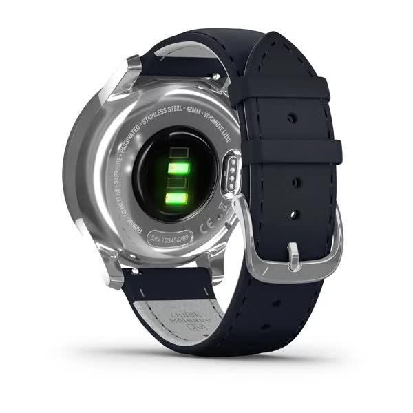 Смарт-часы Garmin Vivomove Luxe серебристые с темно-синим ремешком из итальянской кожи 010-02241-20 фото