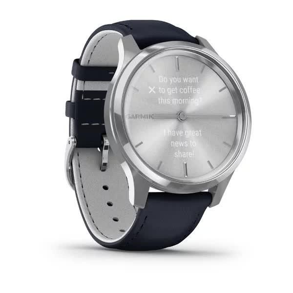 Смарт-часы Garmin Vivomove Luxe серебристые с темно-синим ремешком из итальянской кожи 010-02241-20 фото