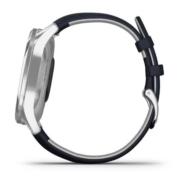 Смарт-часы Garmin Vivomove Luxe серебристые с темно-синим ремешком из итальянской кожи 010-02241-20 фото