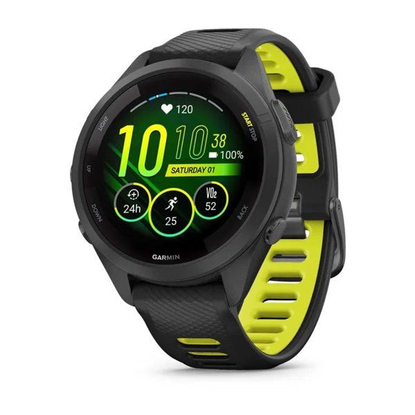 Смарт-годинник Garmin Forerunner 265s з чорним корпусом та чорно-жовтим силіконовим ремінцем 010-02810-13 фото