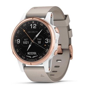 Авіаційний смарт-годинник D2 Delta S Rose Gold з бежевим шкіряним ремінцем та білим силіконовим ремінцем 010-01987-31 фото