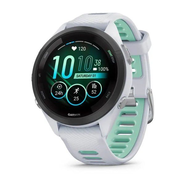 Смарт-годинник Garmin Forerunner 265s з чорним безелем, білим корпусом та біло-неотропік силіконовим ремінцем 010-02810-14 фото