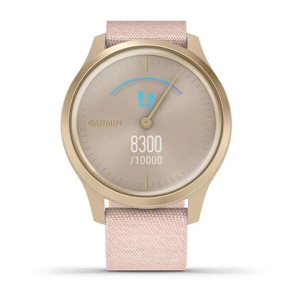 Смарт-часы Garmin Vivomove Style светло-золотистые с плетеным тканевым розовым ремешком 010-02240-22 фото