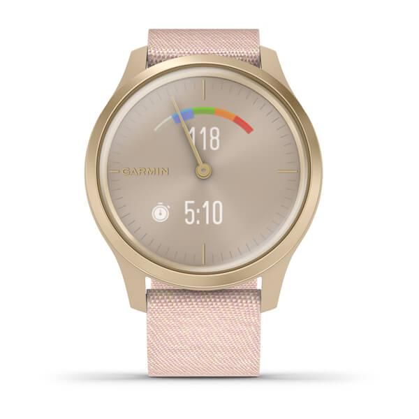 Смарт-часы Garmin Vivomove Style светло-золотистые с плетеным тканевым розовым ремешком 010-02240-22 фото