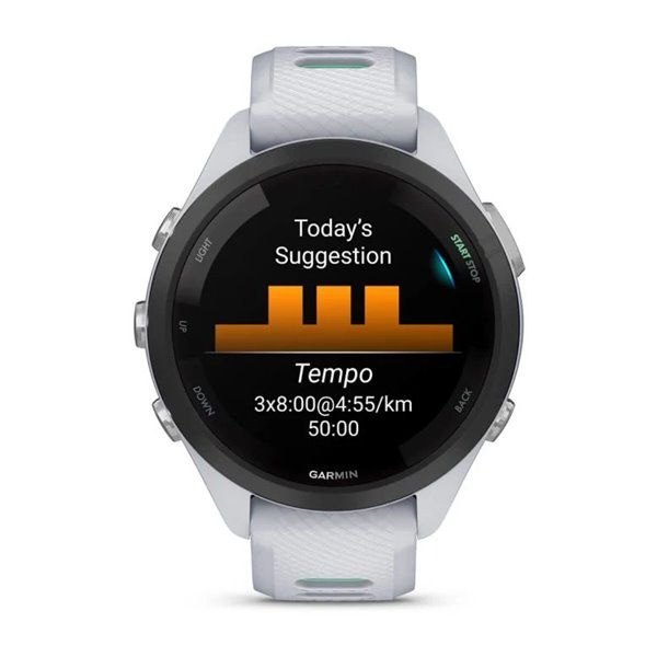 Смарт-годинник Garmin Forerunner 265s з чорним безелем, білим корпусом та біло-неотропік силіконовим ремінцем 010-02810-14 фото