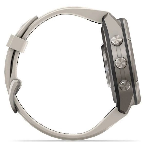 Смарт-годинник Garmin Fenix 9 Pro (43 мм) inReach з титановим корпусом і туманно-сірим/темно-піщаним силіконовим ремінцем