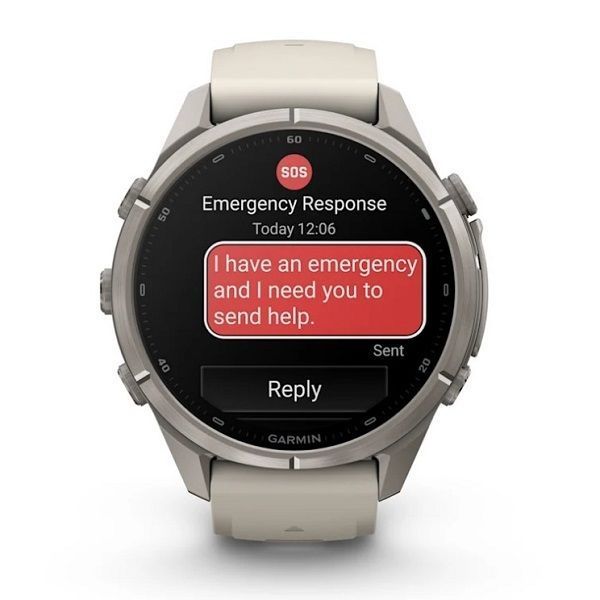 Смарт-годинник Garmin Fenix 9 Pro (43 мм) inReach з титановим корпусом і туманно-сірим/темно-піщаним силіконовим ремінцем