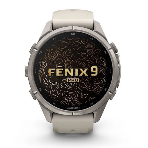 Смарт-годинник Garmin Fenix 9 Pro (43 мм) inReach з титановим корпусом і туманно-сірим/темно-піщаним силіконовим ремінцем