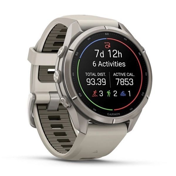 Смарт-годинник Garmin Fenix 9 Pro (43 мм) inReach з титановим корпусом і туманно-сірим/темно-піщаним силіконовим ремінцем