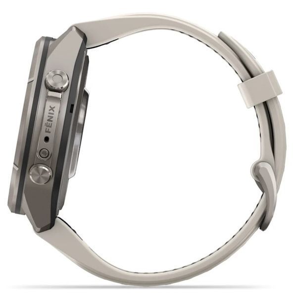 Смарт-годинник Garmin Fenix 9 Pro (43 мм) inReach з титановим корпусом і туманно-сірим/темно-піщаним силіконовим ремінцем