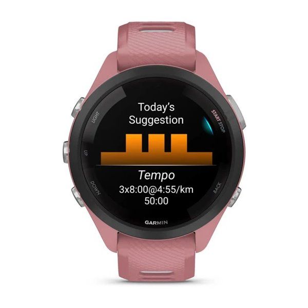 Смарт-годинник Garmin Forerunner 265s з чорним безелем, рожевим корпусом та рожево-сірим силіконовим ремінцем 010-02810-15 фото