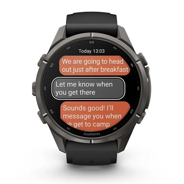 Смарт-годинник Garmin Fenix 9 Pro (43 мм) inReach з титановим корпусом Carbon Gray DLC і чорно-сірим силіконовим ремінцем