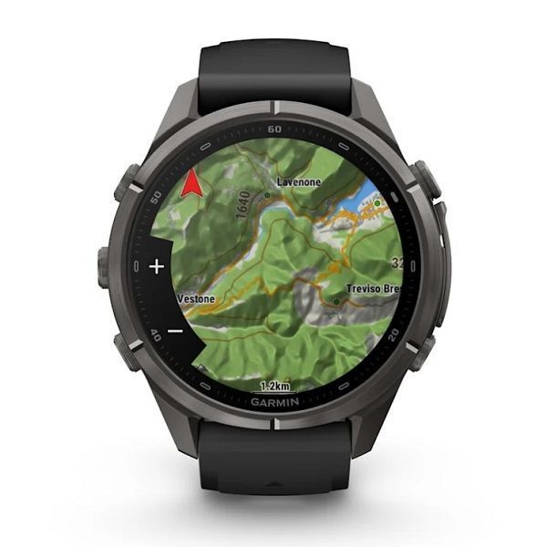 Смарт-годинник Garmin Fenix 9 Pro (43 мм) inReach з титановим корпусом Carbon Gray DLC і чорно-сірим силіконовим ремінцем
