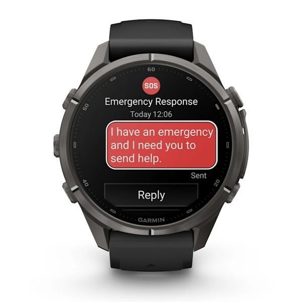 Смарт-годинник Garmin Fenix 9 Pro (43 мм) inReach з титановим корпусом Carbon Gray DLC і чорно-сірим силіконовим ремінцем