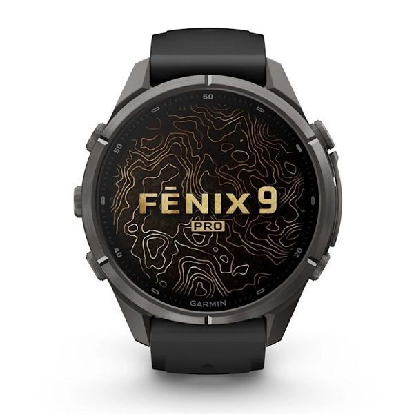 Смарт-годинник Garmin Fenix 9 Pro (43 мм) inReach з титановим корпусом Carbon Gray DLC і чорно-сірим силіконовим ремінцем