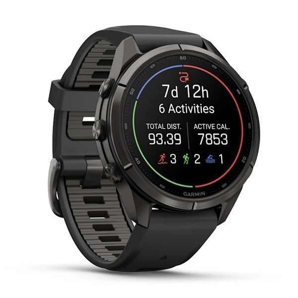 Смарт-годинник Garmin Fenix 9 Pro (43 мм) inReach з титановим корпусом Carbon Gray DLC і чорно-сірим силіконовим ремінцем