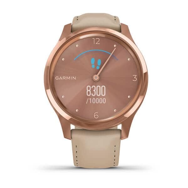 Смарт-часы Garmin Vivomove Luxe, розовое золото 18K, с бежевым ремешком из итальянской кожи 010-02241-21 фото