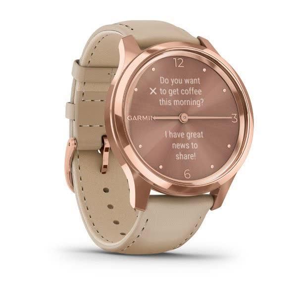 Смарт-годинник Garmin Vivomove Luxe, рожеве золото 18K з бежевим ремінцем з італійської шкіри 010-02241-21 фото