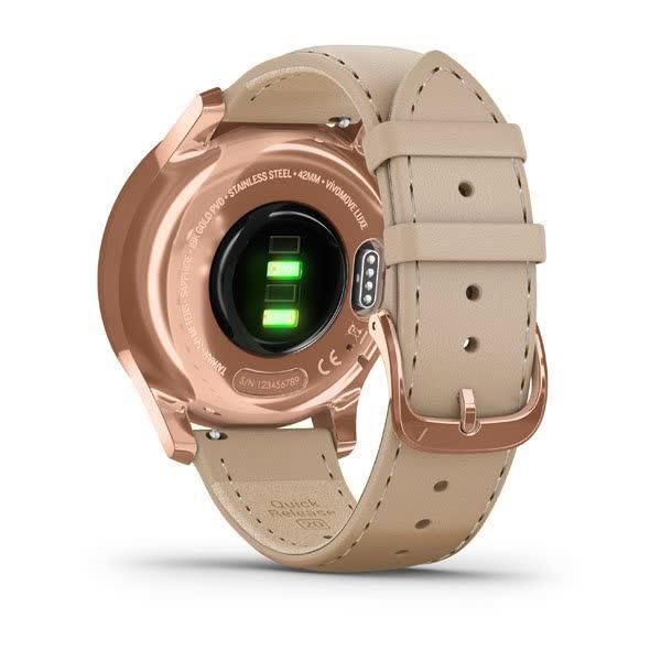 Смарт-часы Garmin Vivomove Luxe, розовое золото 18K, с бежевым ремешком из итальянской кожи 010-02241-21 фото