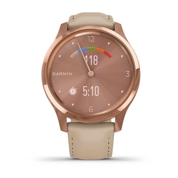 Смарт-часы Garmin Vivomove Luxe, розовое золото 18K, с бежевым ремешком из итальянской кожи 010-02241-21 фото