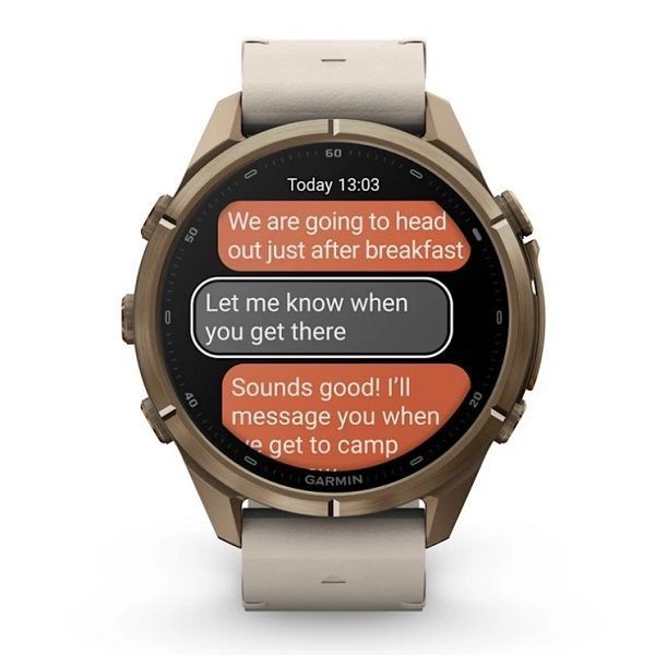 Смарт-годинник Garmin Fenix 9 Pro (43 мм) inReach з титановим корпусом Autumn Gold і шкіряним ремінцем кольору слонової кістки