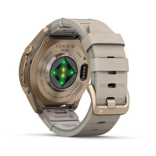 Смарт-годинник Garmin Fenix 9 Pro (43 мм) inReach з титановим корпусом Autumn Gold і шкіряним ремінцем кольору слонової кістки