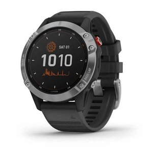 Спортивний годинник Garmin Fenix 6 Solar сріблястий з чорним ремінцем 010-02410-00 фото