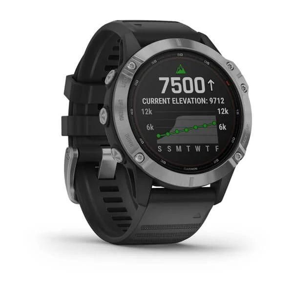 Спортивний годинник Garmin Fenix 6 Solar сріблястий з чорним ремінцем 010-02410-00 фото