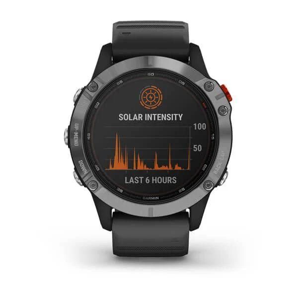 Спортивний годинник Garmin Fenix 6 Solar сріблястий з чорним ремінцем 010-02410-00 фото