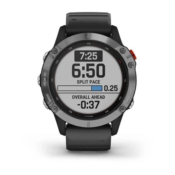 Спортивний годинник Garmin Fenix 6 Solar сріблястий з чорним ремінцем 010-02410-00 фото