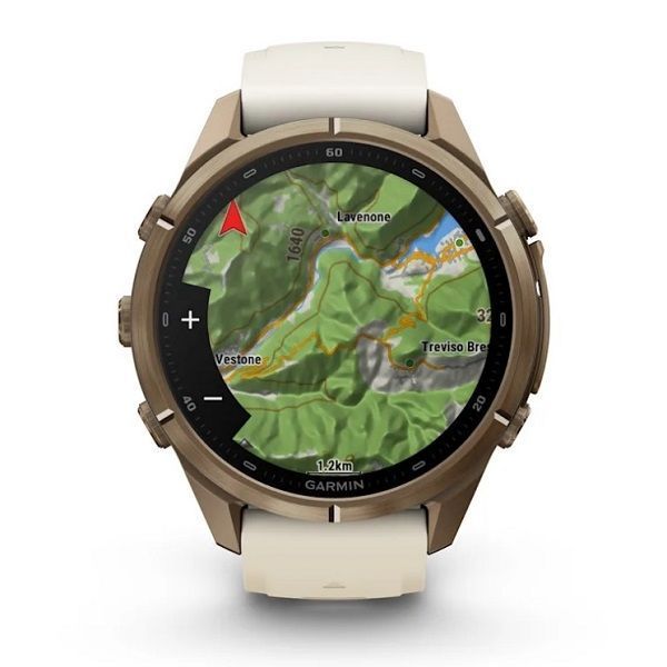 Смарт-годинник Garmin Fenix 9 Pro (43 мм) inReach з титановим корпусом Autumn Gold і кремово-сірим силіконовим ремінцем