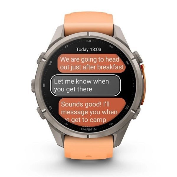 Смарт-годинник Garmin Fenix 9 Pro (43 мм) inReach з титановим корпусом і рожево-помаранчевим силіконовим ремінцем