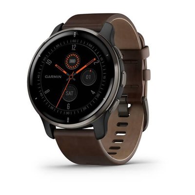 Смарт-часы Garmin Venu 2 Plus серые с серым безелем и коричневым кожаным ремешком 010-02496-15 фото