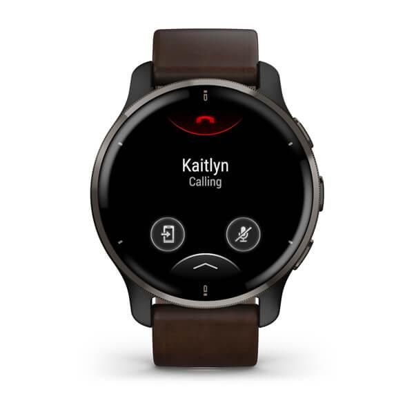 Смарт-часы Garmin Venu 2 Plus серые с серым безелем и коричневым кожаным ремешком 010-02496-15 фото