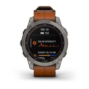 Смарт-годинник Garmin Fenix 7 Sapphire Solar титановий сірий з коричневим шкіряним ремінцем 010-02540-31 фото