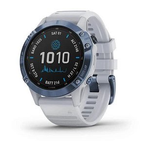 Смарт-годинник Garmin Fenix 6 Pro Solar, синій мінерал Titanium з білим ремінцем 010-02410-19 фото