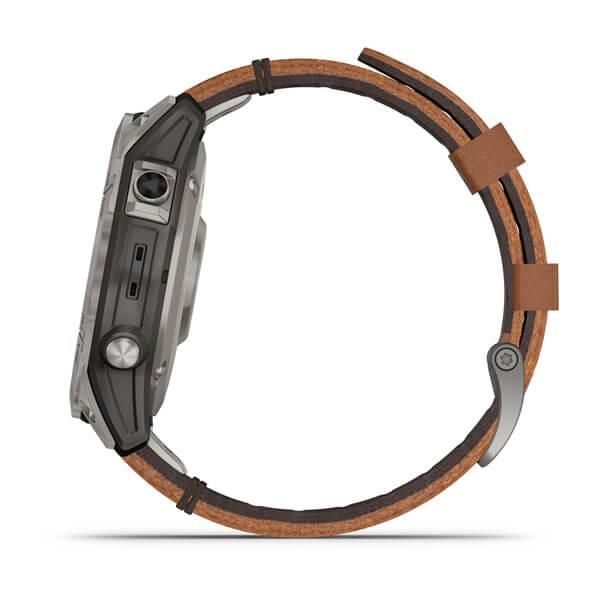 Смарт-часы Garmin Fenix 7 Sapphire Solar титановые серые с коричневым кожаным ремешком 010-02540-31 фото