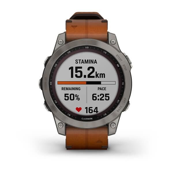 Смарт-годинник Garmin Fenix 7 Sapphire Solar титановий сірий з коричневим шкіряним ремінцем 010-02540-31 фото