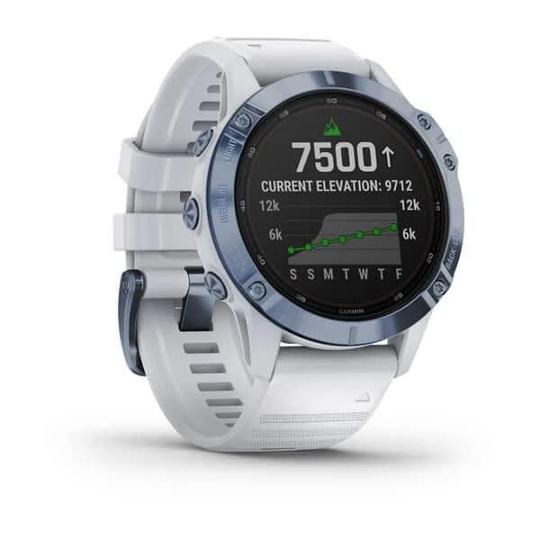 Смарт-годинник Garmin Fenix 6 Pro Solar, синій мінерал Titanium з білим ремінцем 010-02410-19 фото