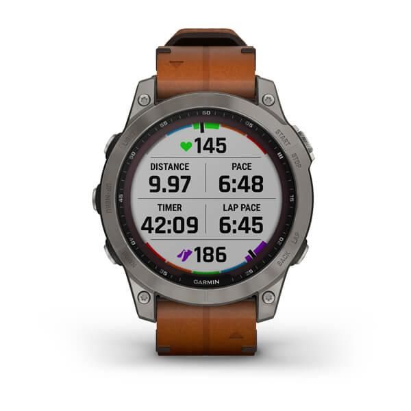 Смарт-часы Garmin Fenix 7 Sapphire Solar титановые серые с коричневым кожаным ремешком 010-02540-31 фото