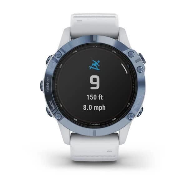 Смарт-годинник Garmin Fenix 6 Pro Solar, синій мінерал Titanium з білим ремінцем 010-02410-19 фото