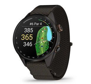 Смарт-годинник Garmin Approach S72 (43 мм) з титановим безелем Carbon Gray/Heritage Bronze DLC і тканинним ремінцем ComfortFit Pebble Grey