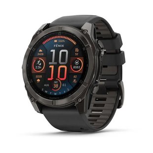 Смарт-часы Garmin Fenix 8 – 51 мм, AMOLED Sapphire, титан с DLC-покрытием Carbon Gray и силиконовым ремешком черного/серого цвета 010-02905-21 фото