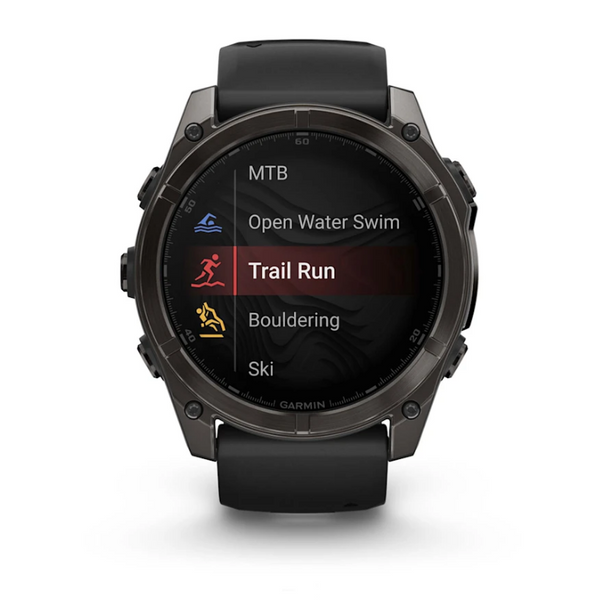 Смарт-годинник Garmin Fenix 8 – 51 мм, AMOLED Sapphire, титан з DLC-покриттям Carbon Gray і силіконовим ремінцем чорного/сірого кольору 010-02905-21 фото