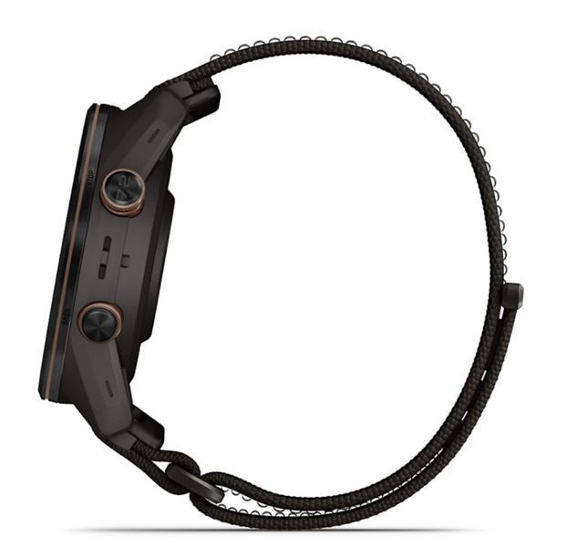 Смарт-годинник Garmin Approach S72 (43 мм) з титановим безелем Carbon Gray/Heritage Bronze DLC і тканинним ремінцем ComfortFit Pebble Grey