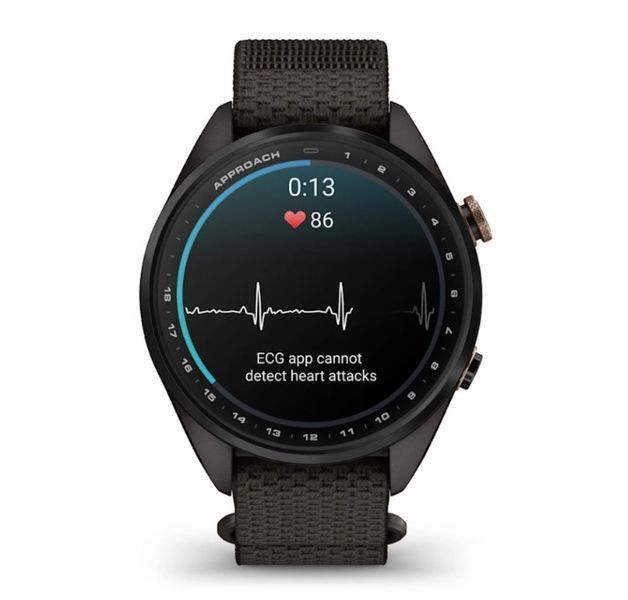 Смарт-годинник Garmin Approach S72 (43 мм) з титановим безелем Carbon Gray/Heritage Bronze DLC і тканинним ремінцем ComfortFit Pebble Grey