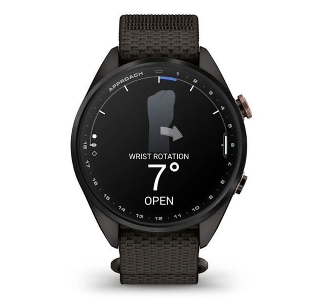Смарт-годинник Garmin Approach S72 (43 мм) з титановим безелем Carbon Gray/Heritage Bronze DLC і тканинним ремінцем ComfortFit Pebble Grey