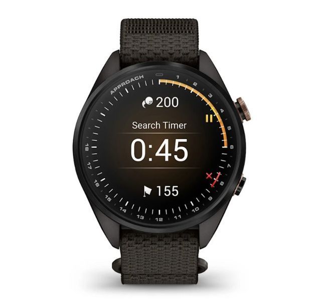 Смарт-годинник Garmin Approach S72 (43 мм) з титановим безелем Carbon Gray/Heritage Bronze DLC і тканинним ремінцем ComfortFit Pebble Grey