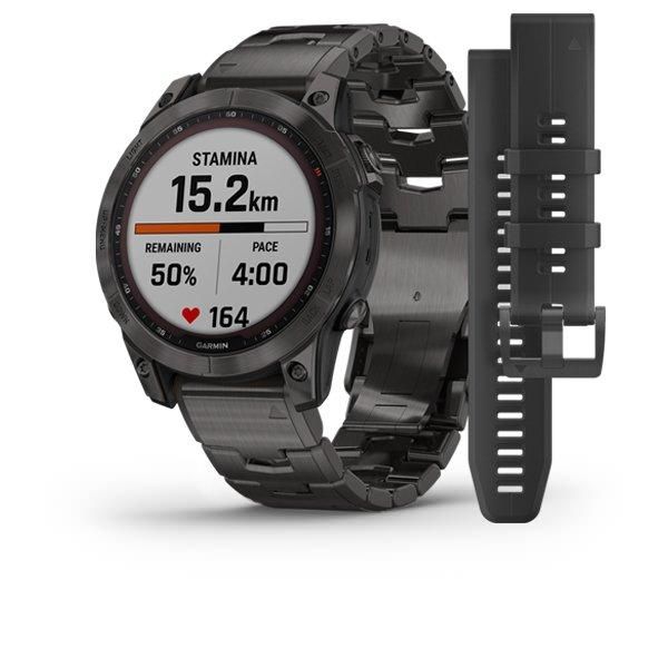 Смарт-годинник Garmin Fenix 7 Sapphire Solar титановий сірий DLC з сірим титановим DLC браслетом 010-02540-39 фото